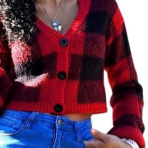Long Sleeve Red plaid Sweater